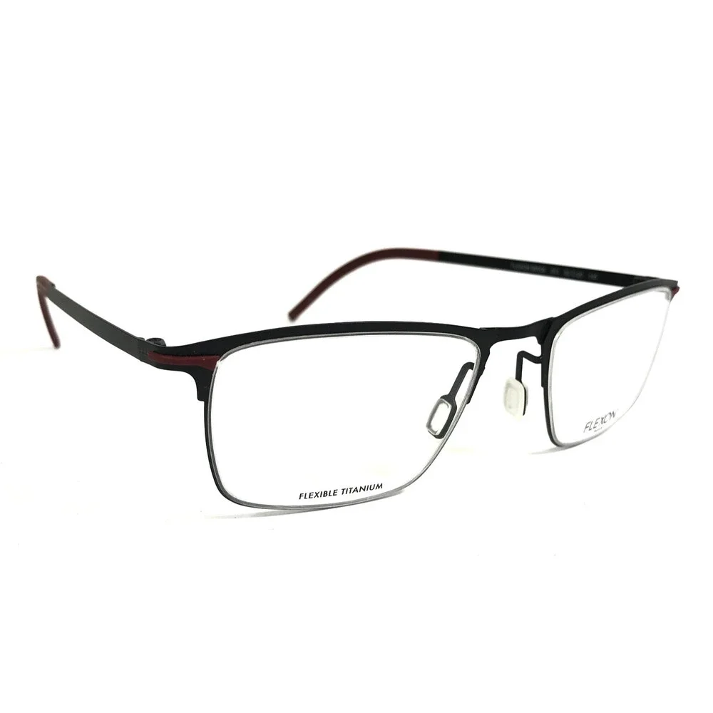 Flexon Eyeglasses Frames B2006 001 Black Red Rectangle Full Rim 52-20-145